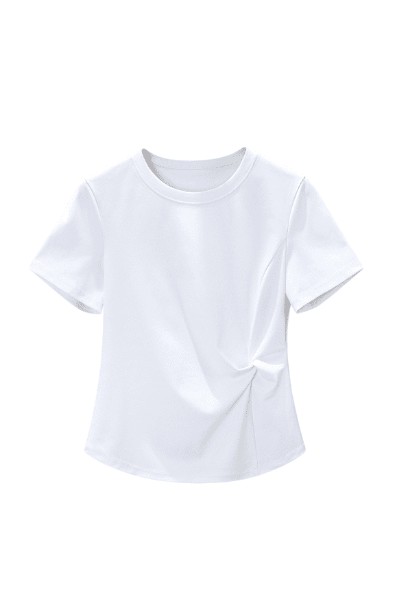 Women's Casual T-Shirts Side Twisted Knot Short Sleeve Top Soft Summer Blouses Work