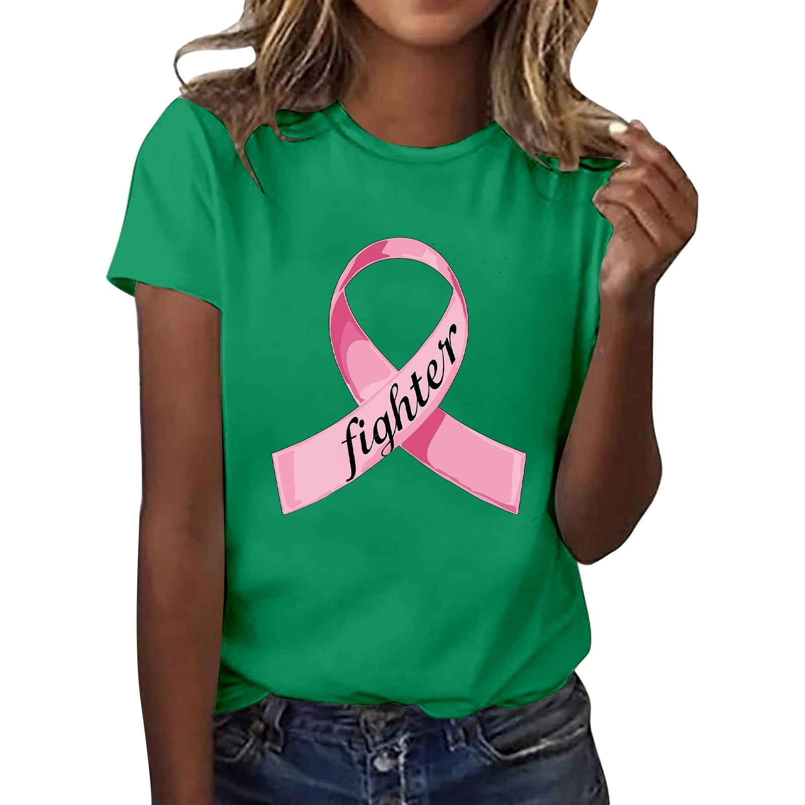 Women #39 s Casual T Shirts With Cancer Awareness Ribbon Print Short Sleeve Women #39 s Casual T Shirts With Cancer Awareness Ribbon Print Short Sleeve