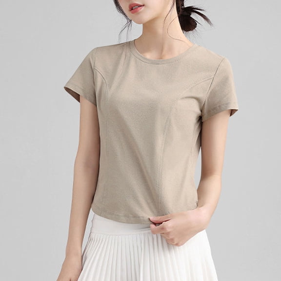 Women's Casual T-shirt, Oversize Short Sleeve Top, Solid Color Round Neck Blouse for Daily Wear