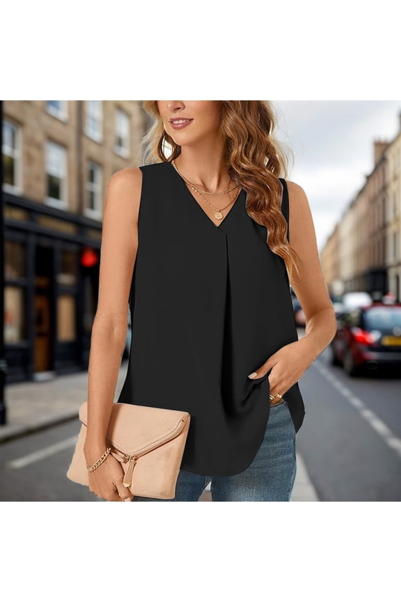 Women's Casual Tank Tops 2024 Dressy Chiffon Blouses V Neck Sleeveless Tunic Tops Cute Work Shirts Leather Shirt Girls Apparel T Shirt 5x Womens Tops Shirts Woman 3x Blouses Women Undershirt Top