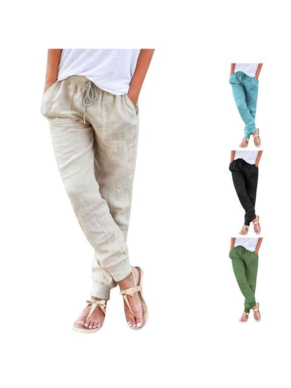 Women’s Casual Tapered Pants with Back Elastic Waist and Pockets for Everyday Comfort