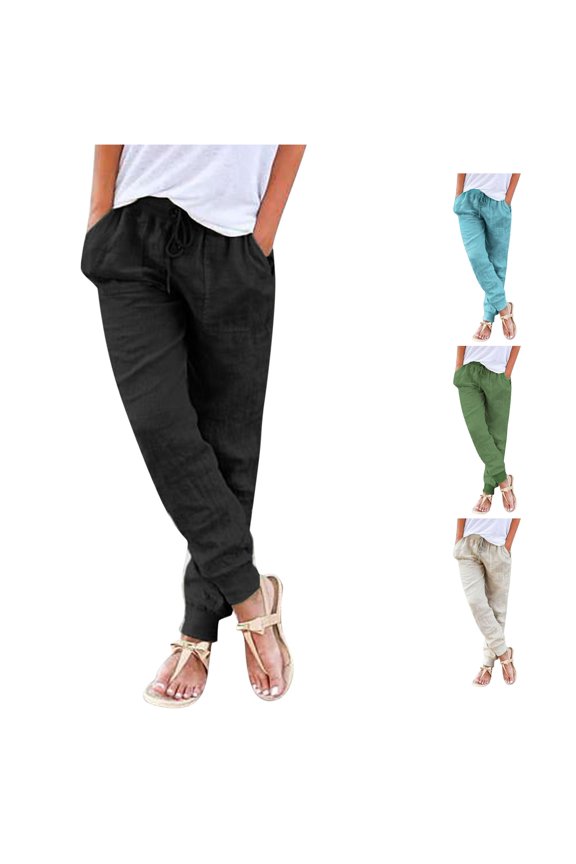 Women’s Casual Tapered Pants with Back Elastic Waist and Pockets for Everyday Comfort