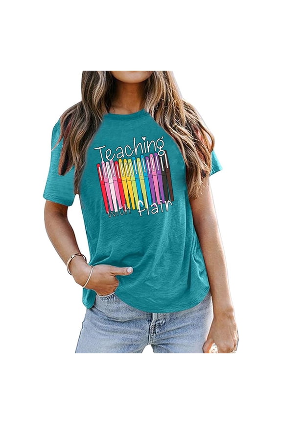 Casual Crew Neck Relaxed Fit Loose T-Shirts, Women's