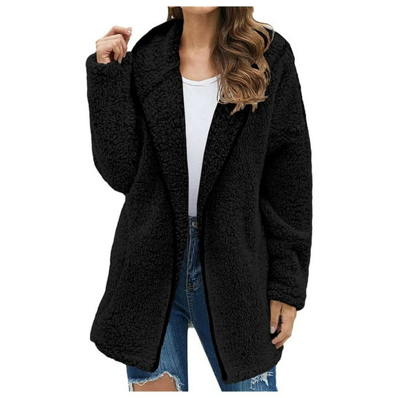 Women's Casual Thick Knit Cardigan Solid Color Sleeve Furry Coat for Everyday Wear