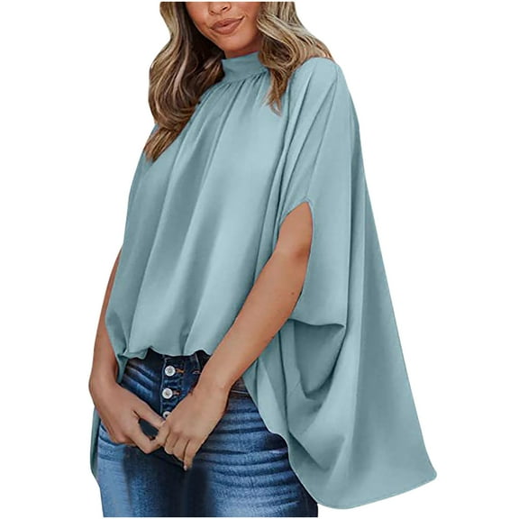 Women's Casual Three-Quarter Sleeve Round Neck Pullover Blouse, Loose Fit Batwing Sleeve Shirt, Lightweight Solid Color Top for Women, Perfect for Daily Wear, Comfortable and Stylish Summer Shirt