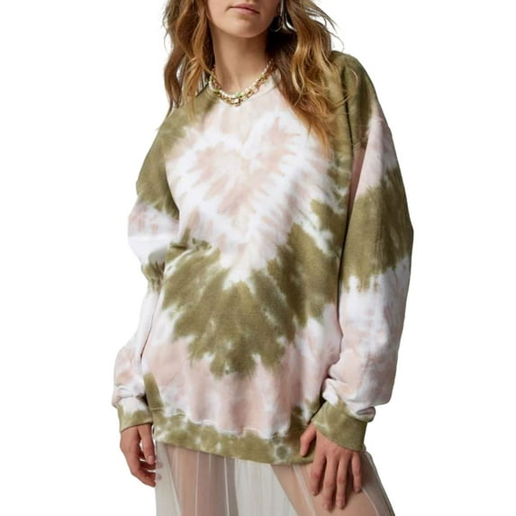 Women's Casual Tie Dye Sweatshirt Long Sleeve Crewneck Heart Print Tops Valentine 's Day Shirt