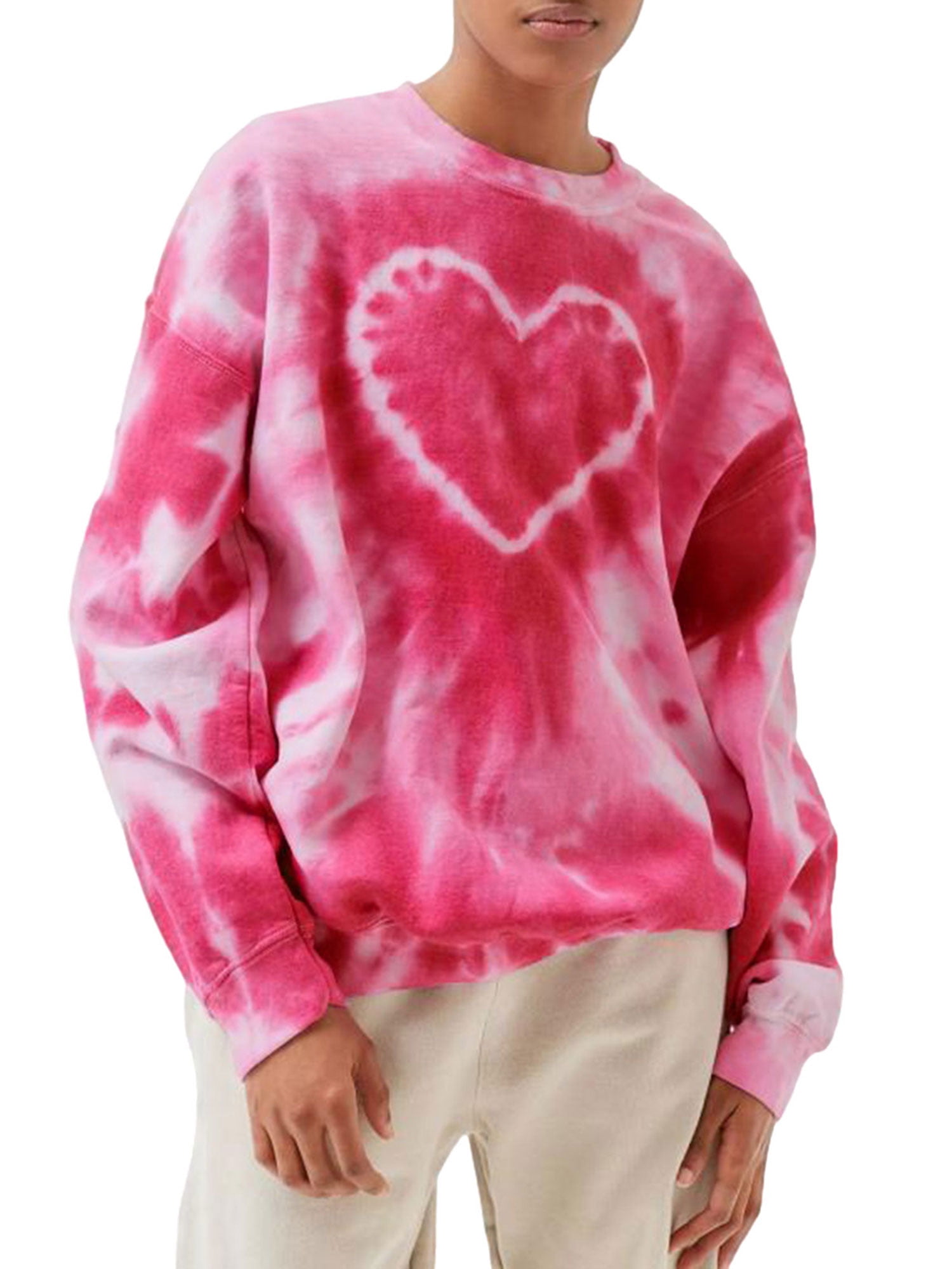 Women's Casual Tie Dye Sweatshirt Long Sleeve Crewneck Heart