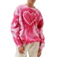 thumbnail image 1 of Women's Casual Tie Dye Sweatshirt Long Sleeve Crewneck Heart Print Tops Valentine 's Day Shirt, 1 of 6