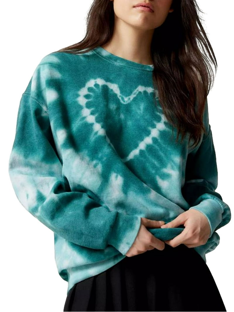 Women's Casual Tie Dye Sweatshirt Long Sleeve Crewneck Heart