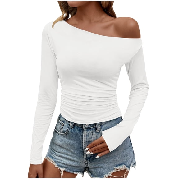 Women's Casual Top Long Sleeve Pullover Solid Color Off Shoulder Loose Fall Winter Wear