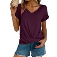 thumbnail image 1 of Women's Casual Top Short Sleeve Knot Shirts Slim Fit V Neck T Shirt Tops Rd2 Women Blending Shirts Women's Short Sleeve T-Shirt(M), 1 of 5
