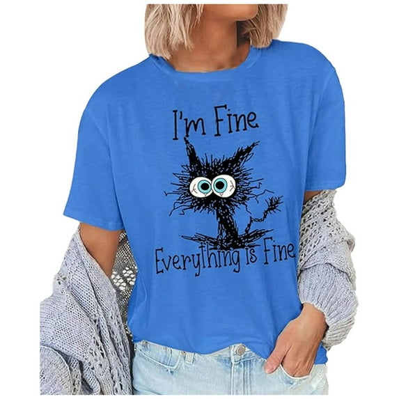 Women's Casual Tops Cute Graphic Printed Short Sleeved Crew Neck Pullover T Shirts Trendy Stretch Relaxed Fit Tunic Blouses