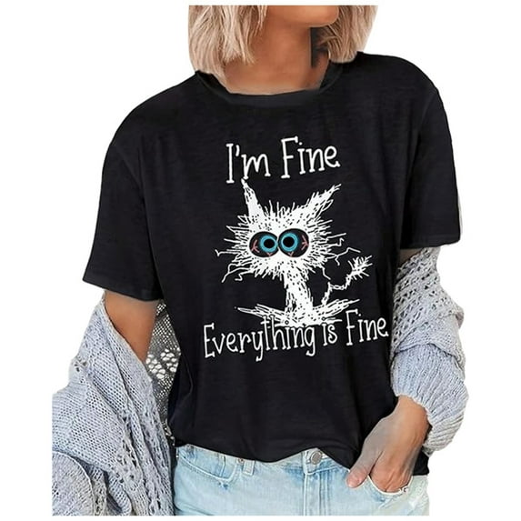 Women's Casual Tops Cute Graphic Printed Short Sleeved Crew Neck Pullover T Shirts Trendy Stretch Relaxed Fit Tunic Blouses