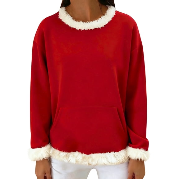 Women's Casual Tops Fashion Long Sleeve Tops Comfort Pullover for Women Loose Fit Streetwear Basic Daily Blouse,Red,M