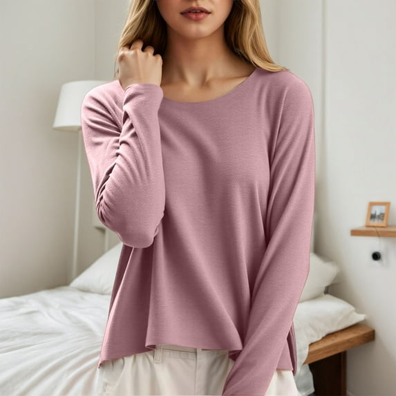 Women's Casual Tops Long Sleeve Crew Neck Tops Purple Womens Thermal Tops Womens Basic Tops Winter Tops for Women