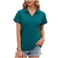 thumbnail image 1 of Women's Casual Tops Short Sleeve V Neck Tunic Mesh Shirts Loose Blouses Pullovers Green,2XL, 1 of 8