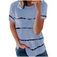 thumbnail image 1 of Women's Casual Tops Striped Casual Loose Fit Curved Hem Short Sleeve Shirts Summer Crew Neck Blouses (5XL, Light Blue), 1 of 6