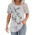 thumbnail image 1 of Women's Casual Tops Summer Short Sleeve T-Shirts Fashion Floral Prints Chest Pleated Blouses Lightweight Loose Round Neck Pullover Top, 1 of 6
