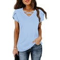 thumbnail image 1 of Women's Casual Tops, V Neck T Shirt Short Sleeve, Loose Fit Comfortable Blouse for Everyday Wear, 1 of 7