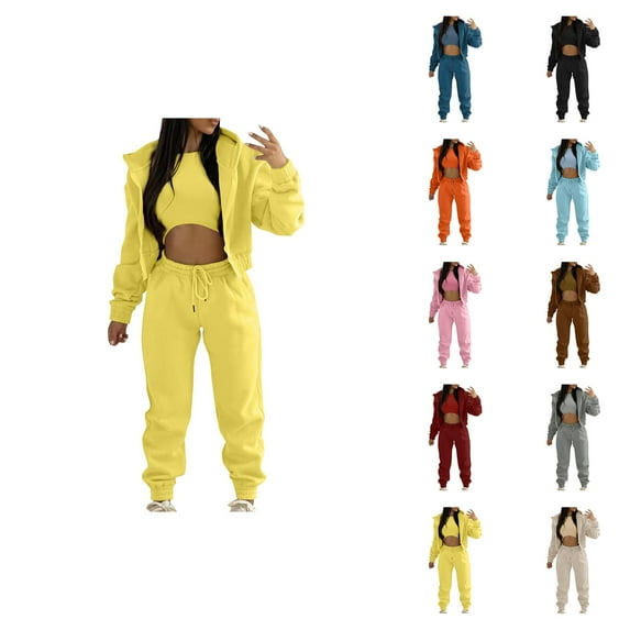 Women's Casual Tracksuit Autumn And Winter Top Vest Pant Set Fashionable Solid Color Zipper Hooded Sweatshirt Pants Casual Three Piece Set Women Pants Casual