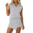 thumbnail image 1 of Women's Casual Tracksuit Outfit 2 Piece Matching Set Sleeveless Half Zip Polo Shirt and Wrap Skort Athletic Lounge Outfits Gray, 1 of 9