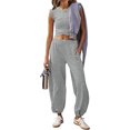 thumbnail image 1 of Women's Casual Tracksuit Set Cropped Top Sweatpants Outfit Comfortable Wear Stylish Two Piece Suit, 1 of 8