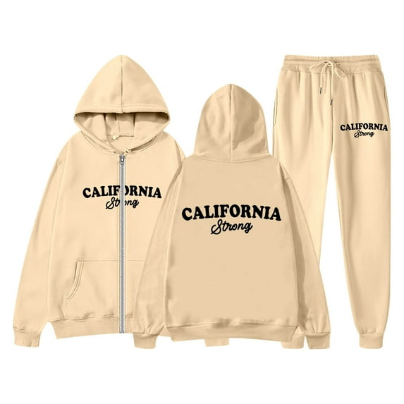 Women's Casual Tracksuit Set Letter Print Drawstring Hoodie Jogger Pants Long Sleeve Zip Up Outfit With Pockets Comfortable Stylish Winter Wear
