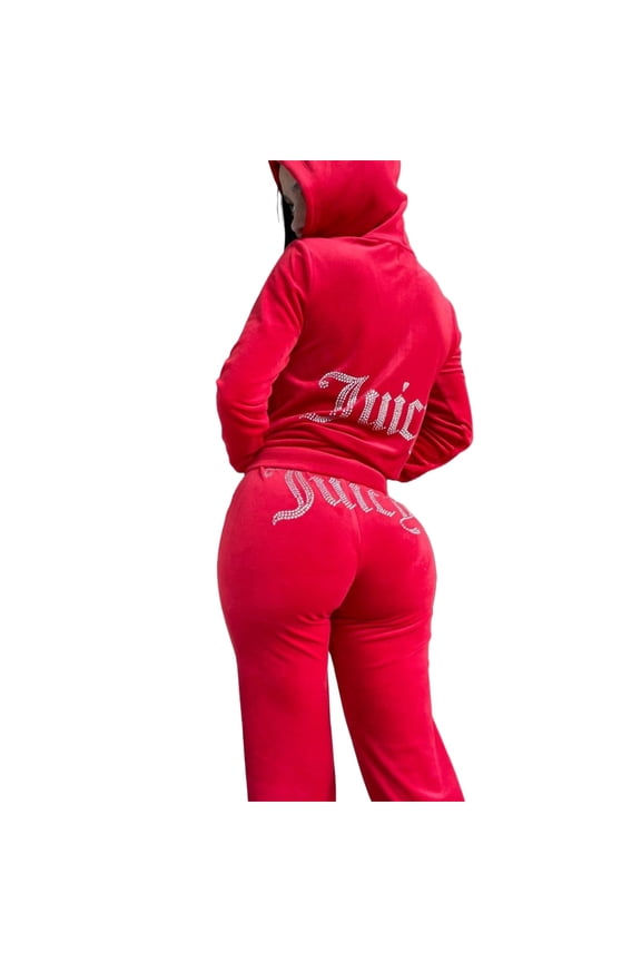 Women’s Casual Tracksuit Two Piece Set Zip Up Hooded Jacket Flare Pants Soft Velour Lounge Outfit Athletic Streetwear Matching Set