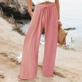 thumbnail image 1 of Women's Casual Trousers Solid Elastic Waist Pocket Pants Stretchy Stylish Long Sports Pants Adjustable Hems Women High Waisted Pants Lightweight High Waisted Adjustable Tie Knot Loose Trousers, 1 of 5
