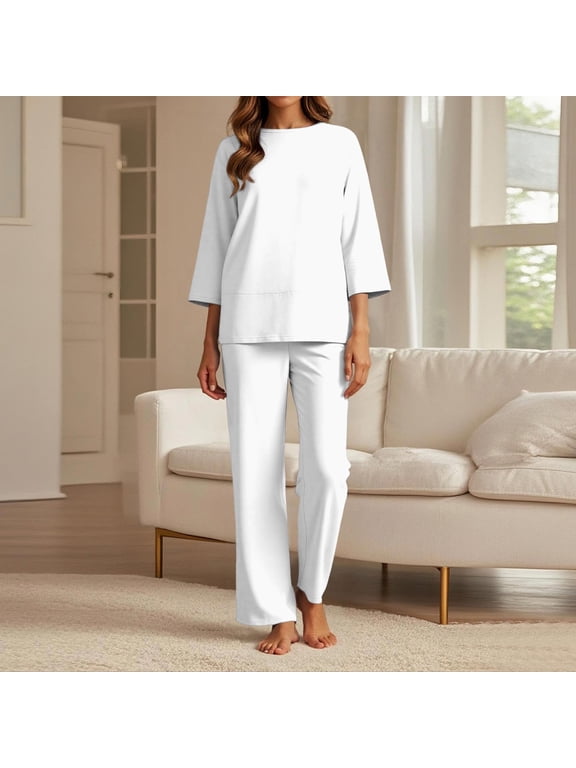 Women's Casual Trousers Suit Set Comfortable Round Neck Long Pants Outfit For Daily Wear Vacation Spring Summer Fall Dress And Coat Set for Women Women Suits Junior Pant Suits Stretch Suit Women