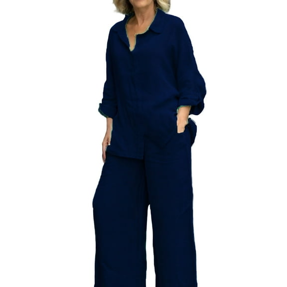 Women's Casual Trousers Suit Set Stylish Blouse And Pants Outfit Comfortable Daily Wear Ensemble pjs sets for women