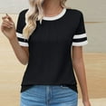 thumbnail image 1 of Women's Casual Tshirts Short Sleeve Polyester T Shirts Summer Trendy Pleated Front Crewneck Color Block Tops (M, Black), 1 of 4