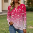 thumbnail image 1 of Women's Casual Tshirts Tee Long Sleeve Button Down V- Neck Plus Size Tops Valentine Casual Tees Heart Graphic Henley Tshirts, 1 of 5