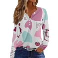 thumbnail image 1 of Women's Casual Tshirts Tee Long Sleeve Button V- Neck Lightweight Tops 2026 Cute Blouses Heart Graphic Henley Tshirts, 1 of 5