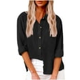 thumbnail image 1 of Women's Casual Turn-Down Collar Button Blouses Plus Size Curved Pleated Shirt Long Sleeve Shirt Loose Tunic Top, 1 of 5