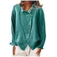 thumbnail image 1 of Women's Casual Turn-Down Collar Button Blouses Plus Size Curved Pleated Shirt Long Sleeve Shirt Loose Tunic Top, 1 of 5