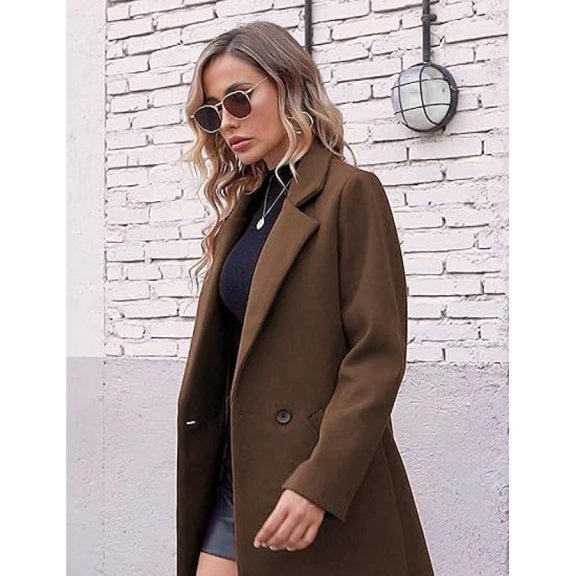 Women's Casual Turn-Down Collar Wool Coat Single-Breasted Double-Breasted Coat with Pockets