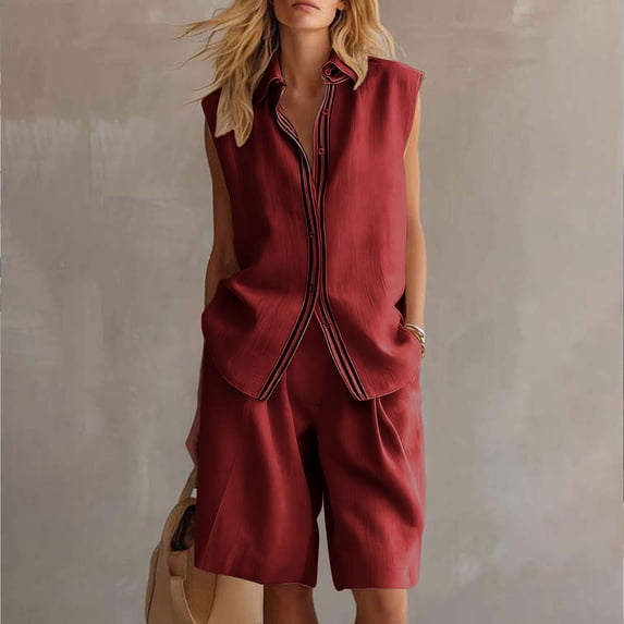 Women's Casual Two-Piece Outfit Long Sleeve Button Down Cardigan And Loose Wide Leg Cargo Pants With Pockets Tracksuit Set