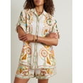 thumbnail image 1 of Women's Casual Two-Piece Set Cotton Linen Printed Shirt and Shorts Set, 1 of 10