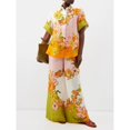 thumbnail image 1 of Women's Casual Two-Piece Set Cotton Linen Printed Shirt and Trousers Set, 1 of 5