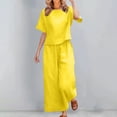thumbnail image 1 of Women's Casual Two Piece Set, Loose Fit Short Sleeve Top and Wide Leg Pants, Comfortable Loungewear Set for Women, Breathable Outfit for Daily Wear, Home, and Relaxation-Yellow, 1 of 6