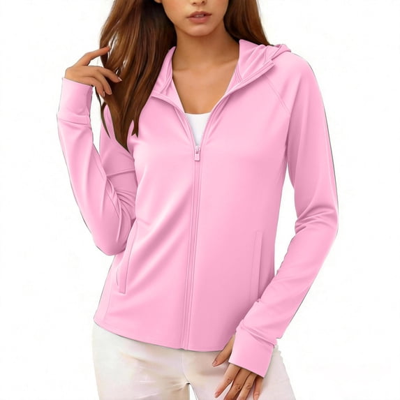 Women's Casual UPF 50+ Sun Hoodie Regular Fit Solid Color Crew Neck Hooded Long Sleeve Lightweight Quick Dry UV Protection Top for Outdoor Daily Use Pink XXL