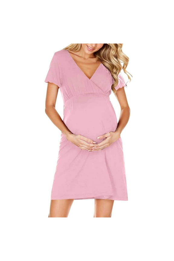 Women's Casual V-Neck A-Line Swing Wrap Maternity Dress Comfortable Flowy Midi Maternity Dress for Photoshoots | Hontri | Womens Casual V Neck A Line Swing Wrap Maternity Dress Flowy Midi Red XXL