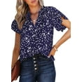 thumbnail image 1 of Women's Casual V Neck Alicia Floral Print Smocked Short Sleeve Chiffon Blouses Bohemian Top Shirts, 1 of 11