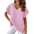 thumbnail image 1 of Women's Casual V Neck Bat Sleeve Blouse Elegant Solid Color T-Shirt Fashion Splice Top Comfortable Stylish Tee, 1 of 2