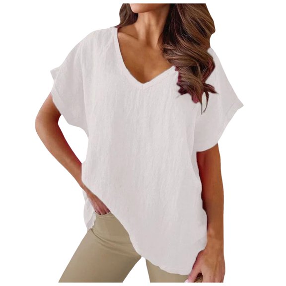 Women's Casual V Neck Bat Sleeve Blouse Elegant Solid Color T-Shirt Fashion Splice Top Comfortable Stylish Tee