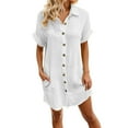 thumbnail image 1 of Women's Casual V Neck Button Down Dress with Pockets Versatile Summer Fall Everyday Wear Relaxed Fit Work Party Outfits Womens Casual Trendy Midi Dresses, 1 of 6