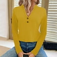thumbnail image 1 of Women's Casual V Neck Button Solid Color Jacquard Long Sleeve T Shirt Top plus Size Womens Turtleneck Long Sleeve Turtle Neck Long Sleeve Shirt Women Shirt Short Sleeve Women Space Shirt Women's Plain, 1 of 4