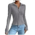 thumbnail image 1 of Women's Casual V Neck Collar Button Down Long Sleeve Shirt Slim Fit Blouse Top, 1 of 5