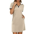 thumbnail image 1 of Women's Casual V Neck Color Block Dress Everyday Basic Versatile Outfit With Comfortable Fit For All Seasons, 1 of 5